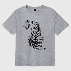 Футболка оверсайз женская Тигр со спины, цвет: меланж