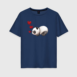 Футболка оверсайз женская Панда с сердечками, цвет: тёмно-синий