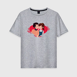 Женская футболка оверсайз Целующаяся Пара Сердца