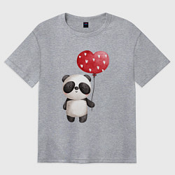 Футболка оверсайз женская Панда с шариком в виде сердца, цвет: меланж