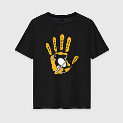 Женская футболка оверсайз Pittsburgh Penguins Питтсбург Пингвинз Кубок Стэнл