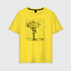 Футболка оверсайз женская Девушка с зонтом под дождем, цвет: желтый