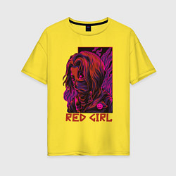 Женская футболка оверсайз Красная девушка в маске