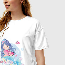 Футболка оверсайз женская Красивая русалочка с рыбками Детский стиль, цвет: белый — фото 2