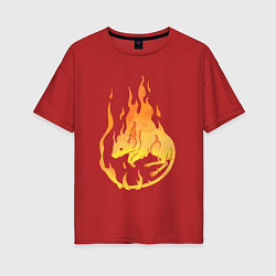 Женская футболка оверсайз Огненная мышь