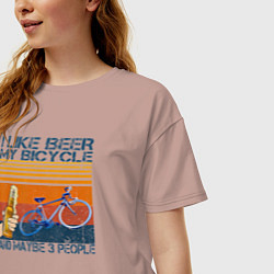 Футболка оверсайз женская Я люблю пиво, мой велосипед и возможно 3 людей, цвет: пыльно-розовый — фото 2