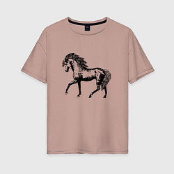 Футболка оверсайз женская Мустанг Лошадь, цвет: пыльно-розовый