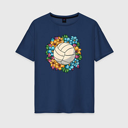 Футболка оверсайз женская Volleyball - Flowers, цвет: тёмно-синий