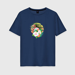 Футболка оверсайз женская RETRO HAWAII ретровейв Гаваи, цвет: тёмно-синий