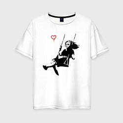 Футболка оверсайз женская Banksy - Бэнкси девочка на качелях, цвет: белый