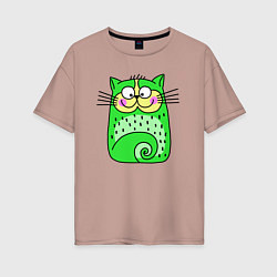 Женская футболка оверсайз Прикольный зеленый кот