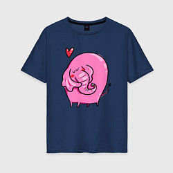 Женская футболка оверсайз Влюбленный розовый слон