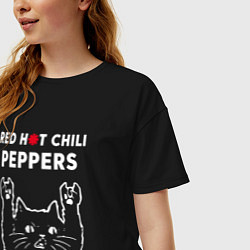 Футболка оверсайз женская Red Hot Chili Peppers Рок кот, цвет: черный — фото 2
