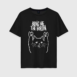 Футболка оверсайз женская Bring Me the Horizon Рок кот, цвет: черный