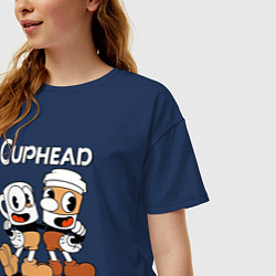 Футболка оверсайз женская Cuphead 2 чашечки, цвет: тёмно-синий — фото 2