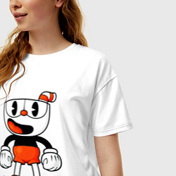 Футболка оверсайз женская Cuphead красная чашечка, цвет: белый — фото 2