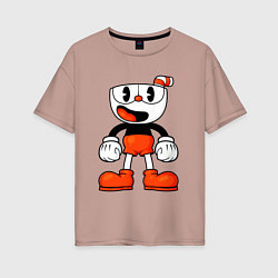 Футболка оверсайз женская Cuphead красная чашечка, цвет: пыльно-розовый