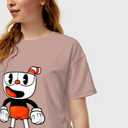 Футболка оверсайз женская Cuphead красная чашечка, цвет: пыльно-розовый — фото 2