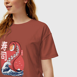 Футболка оверсайз женская Kraken Kawaii Sushi, цвет: кирпичный — фото 2