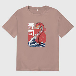 Футболка оверсайз женская Kraken Kawaii Sushi, цвет: пыльно-розовый