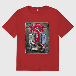 Футболка оверсайз женская Мотоцикл Заправка Ретро Poster, цвет: красный