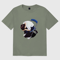 Футболка оверсайз женская Синдзи Икари на стуле, цвет: авокадо