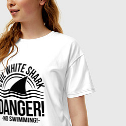 Футболка оверсайз женская Danger No swiming Evil White Shark, цвет: белый — фото 2