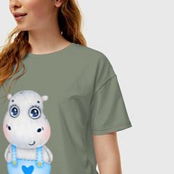 Футболка оверсайз женская Бегемотик-мальчик, цвет: авокадо — фото 2