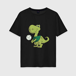 Футболка оверсайз женская Volleyball Dinosaur, цвет: черный