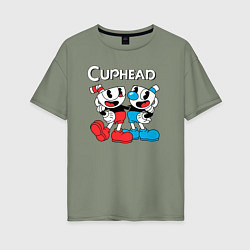 Футболка оверсайз женская Cuphead Чашечки, цвет: авокадо