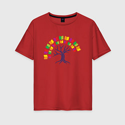 Футболка оверсайз женская Дерево знаний из книг, цвет: красный