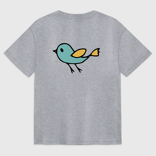 Женская футболка оверсайз Птицы голубого и желтого цвета / Меланж – фото 2