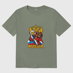 Футболка оверсайз женская Хоккей - Russia, цвет: авокадо
