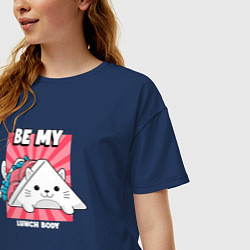 Футболка оверсайз женская Кот - сэндвич, цвет: тёмно-синий — фото 2