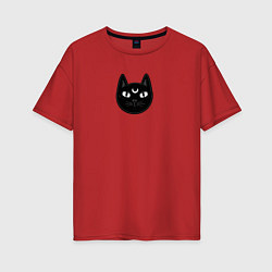 Женская футболка оверсайз Мистический чёрный кот с полумесяцем