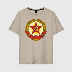 Футболка оверсайз женская Герб СССР без надписей, цвет: миндальный
