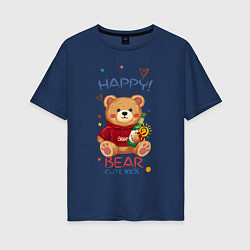 Женская футболка оверсайз СЧАСТЛИВЫЙ МИШКА HAPPY BEAR CUTE 100%