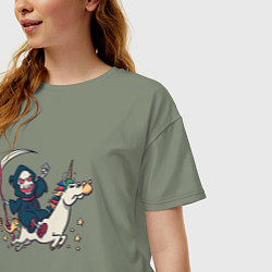 Футболка оверсайз женская Смерть на единороге Death on unicorn, цвет: авокадо — фото 2