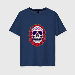 Футболка оверсайз женская Skull - Roses, цвет: тёмно-синий