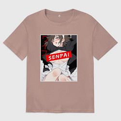 Футболка оверсайз женская Девушка и надпись Senpai Ahegao, цвет: пыльно-розовый