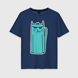 Женская футболка оверсайз Бирюзовый кот