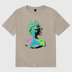 Футболка оверсайз женская Gorgon Medusa Vaporwave Neon, цвет: миндальный