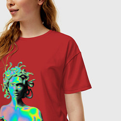 Футболка оверсайз женская Gorgon Medusa Vaporwave Neon, цвет: красный — фото 2