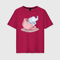 Женская футболка оверсайз Милый Слонёнок Внутри Чашки