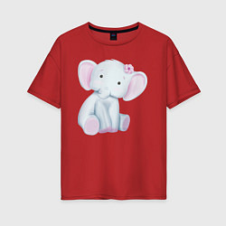 Женская футболка оверсайз Милый Слонёнок Сидит С Цветком