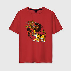 Женская футболка оверсайз Тигр и Дракон Инь и Ян