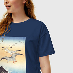 Футболка оверсайз женская Five Seagulls Above Turbulent Sea, цвет: тёмно-синий — фото 2