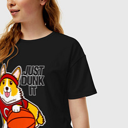 Футболка оверсайз женская JUST DUNK IT корги, цвет: черный — фото 2