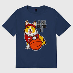 Футболка оверсайз женская JUST DUNK IT корги, цвет: тёмно-синий