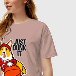 Футболка оверсайз женская JUST DUNK IT корги, цвет: пыльно-розовый — фото 2